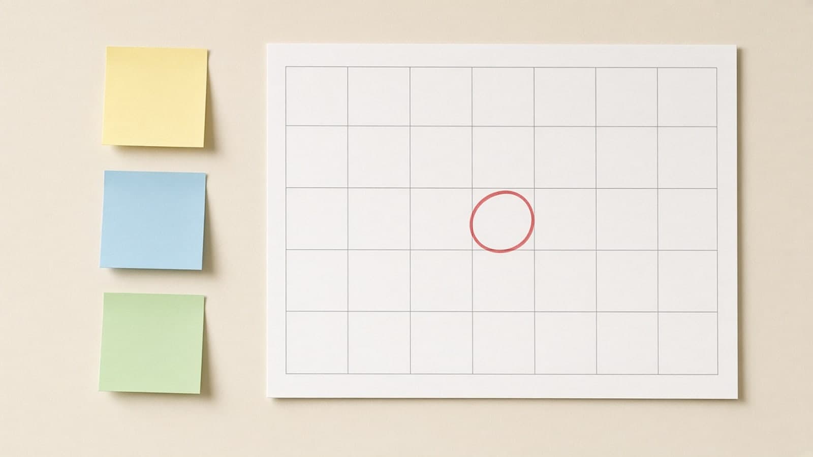 Office wall calendar with a circled closing date and three sticky notes for payoff, HOA, and survey